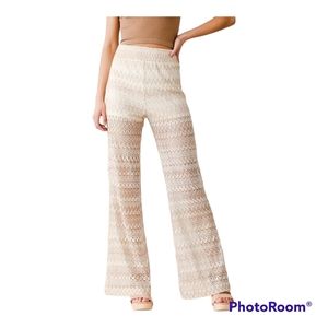 Willow Roots Women's Chevron Lace Inner Lined Dress Pants  Cream Size Large